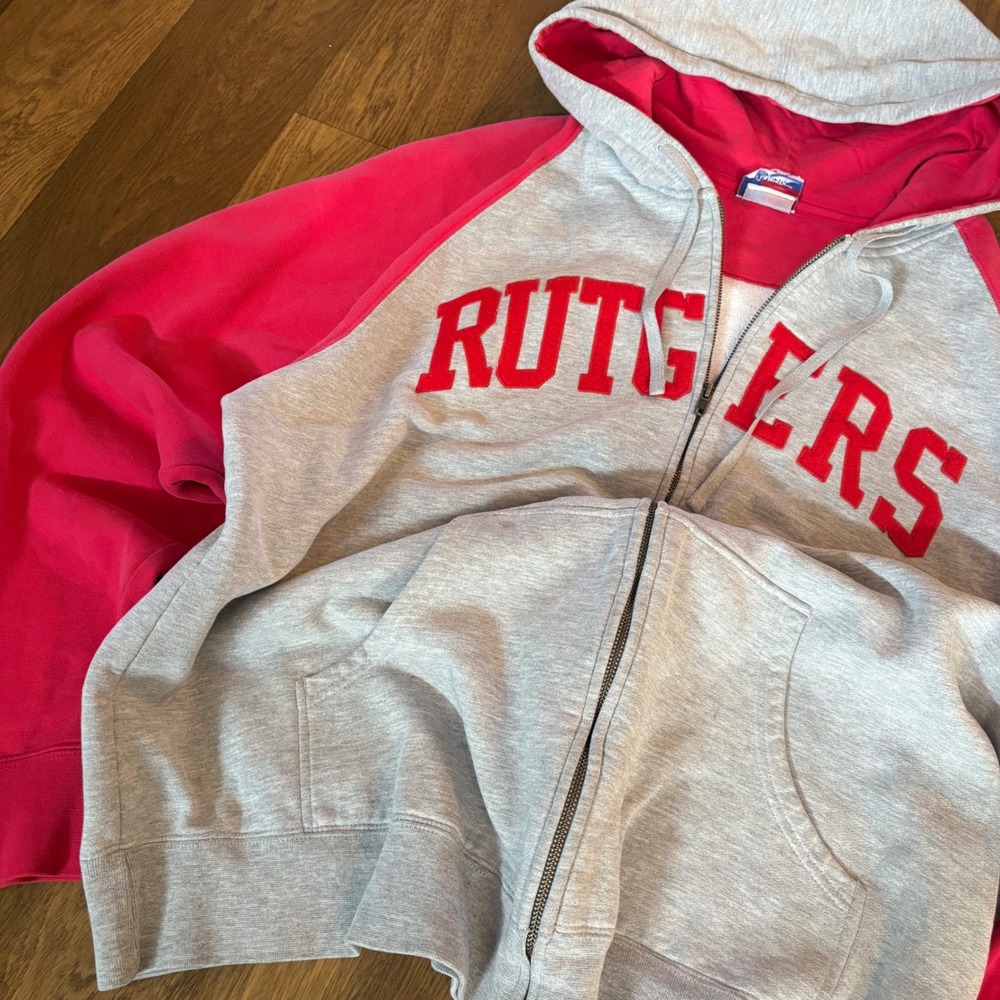 Vintage Y2K Majestic Rutgers University Colorblock Split Spellout Zip Up Hoodie